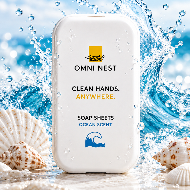 OMNI NEST Portable Soap Sheets 50 Pack Ocean Breeze Travel Hand Wash Paper Soap